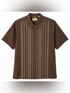Cubavera Linen Blend Button Up Shirt Men's XXL Brown Striped Camp Shirt